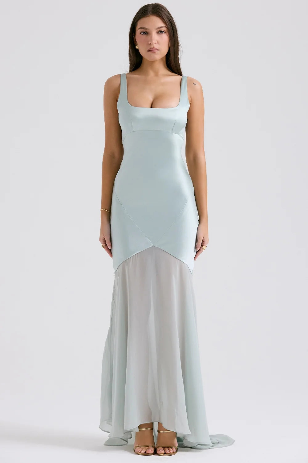 pistachio chiffon floor length gown