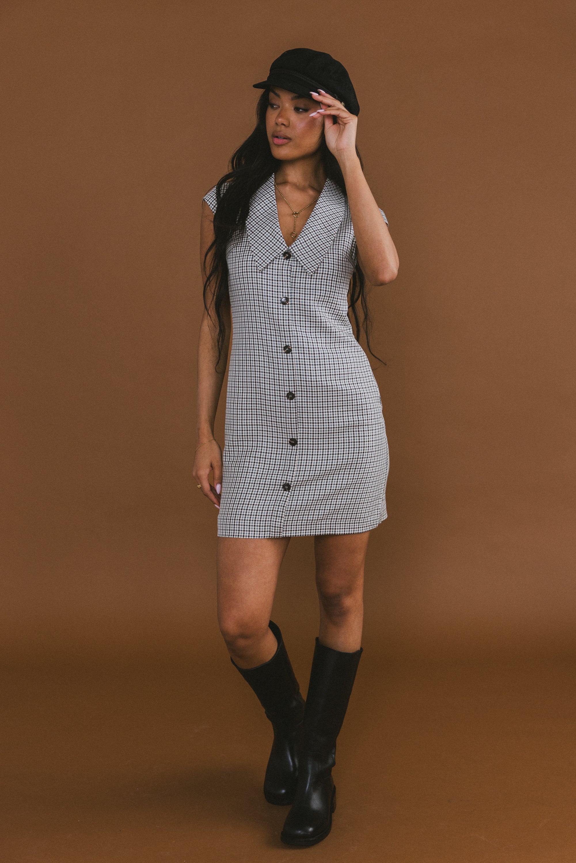 Mckenna Plaid Mini Dress in Grey