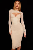 beige corset midi dress