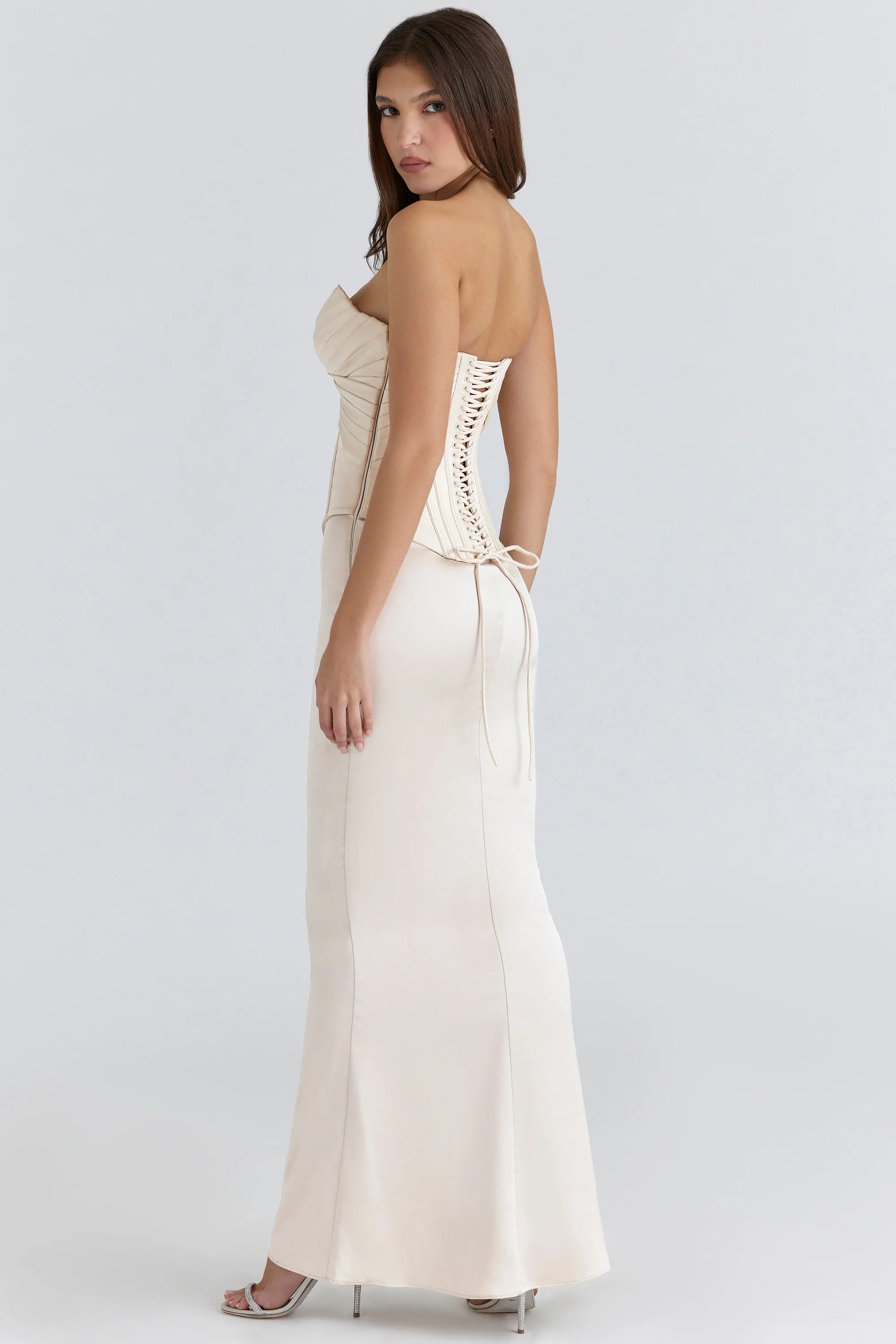 ivory satin corset maxi gown limited edition