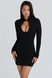 black crepe keyhole silhouette mini dress