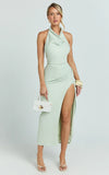Finn Midi Dress Folded Cowl Halter With Front Leg Split in Sage
