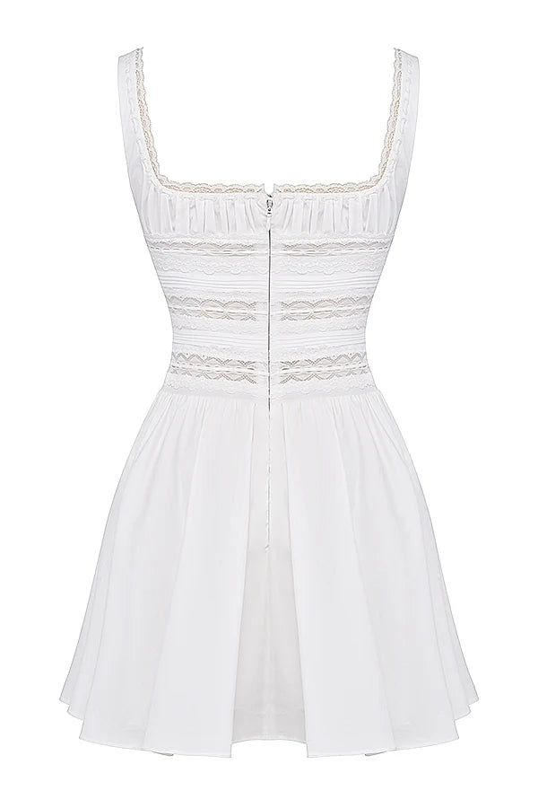 white lace trim mini dress