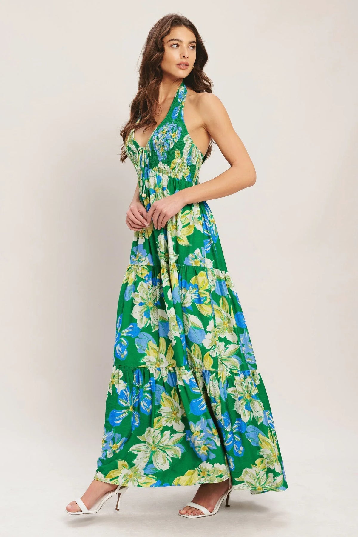PALM SHORE BLOOM GREEN MAXI DRESS