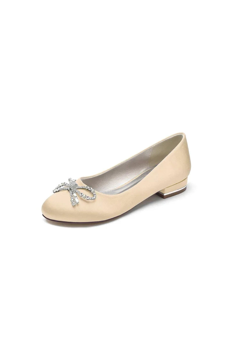 Crystal Bow Round Toe Flats