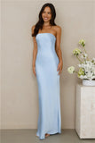 The Felicity Strapless Satin Maxi Dress Blue