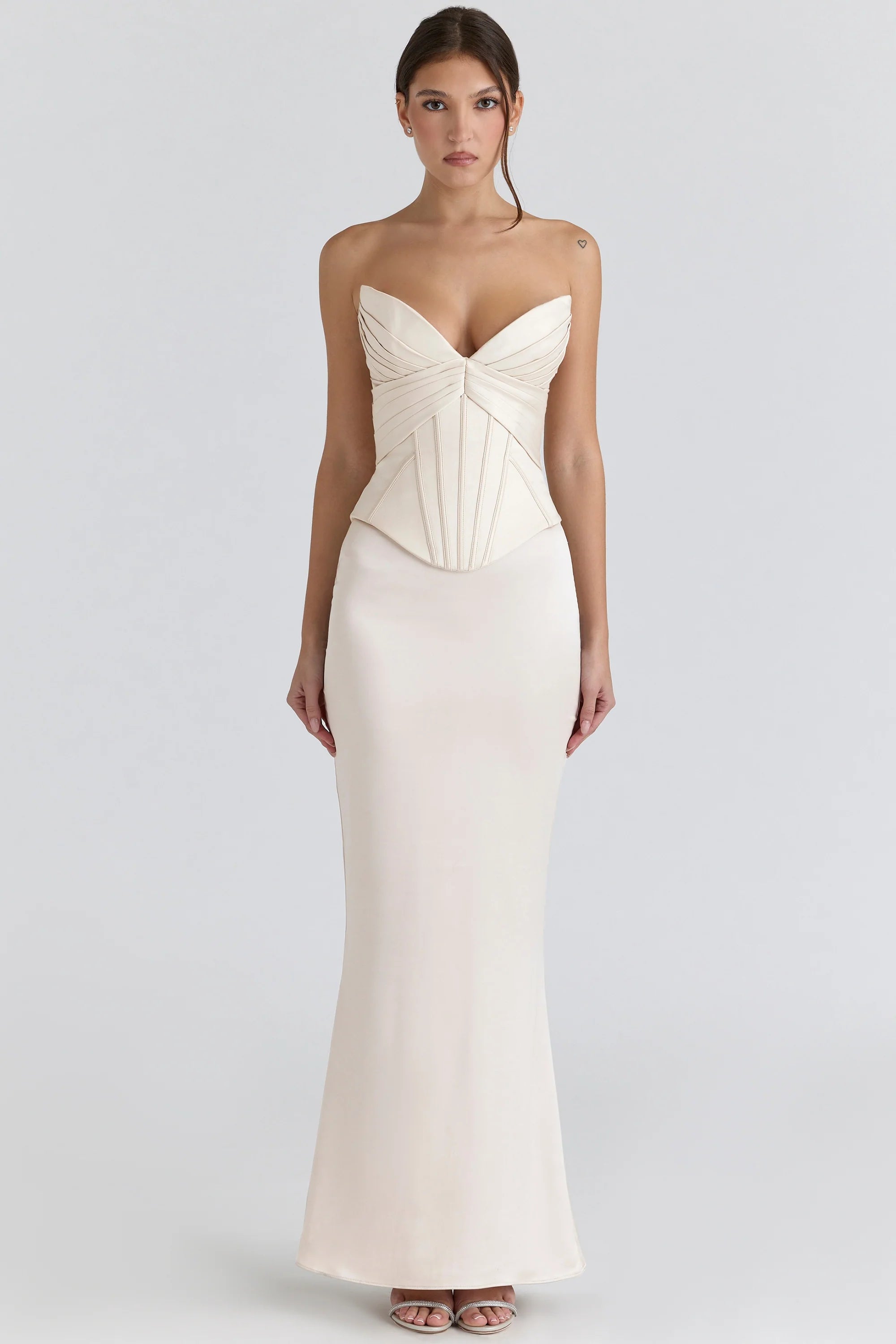ivory satin corset maxi gown limited edition