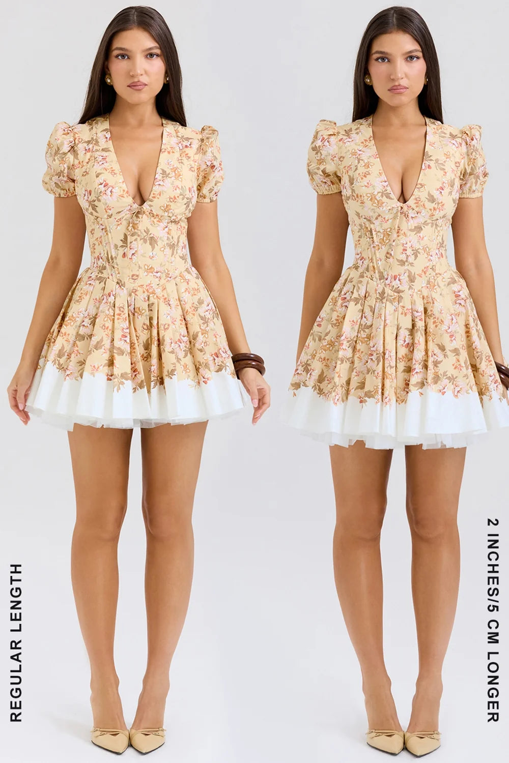 honeyflower print pleated cotton mini dress