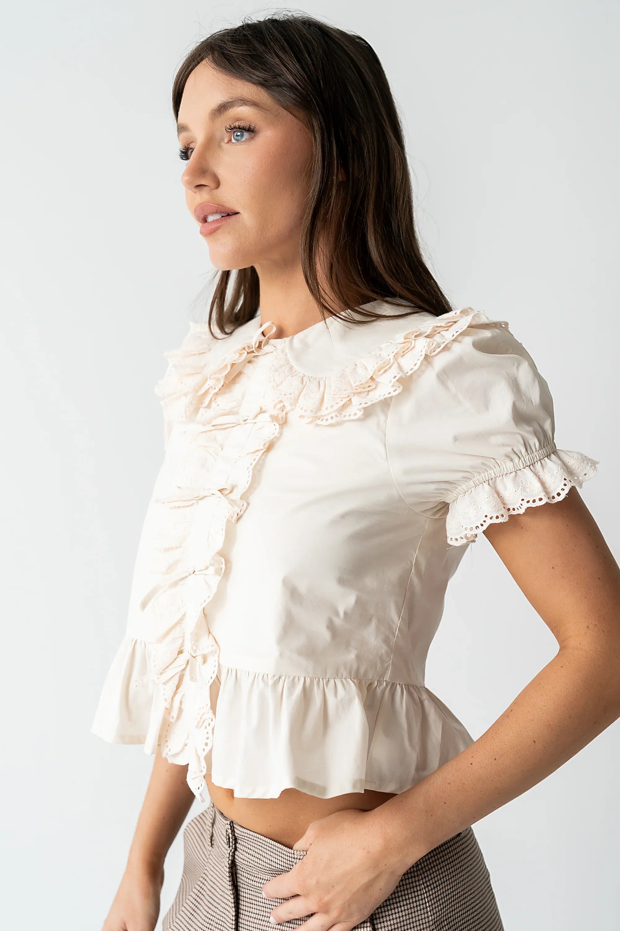 Chrissy Lace Trim Blouse in Cream