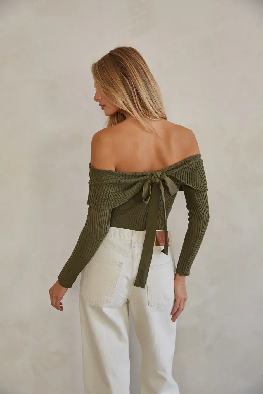 Kara Off the Shoulder Bow Back Sweater