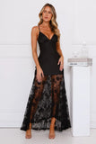 Outgoing Satin Lace Maxi Dress Black