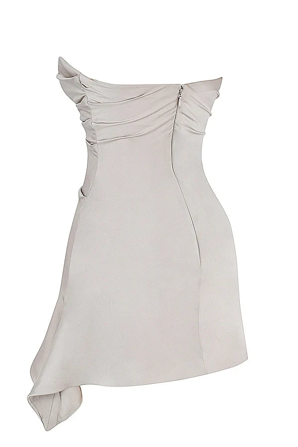 oyster draped strapless corset dress