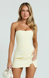 Avery Mini Dress Strapless Corset Bodice Draped Dress in Lemon