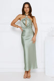 Essence of Style Halter Satin Maxi Dress Sage