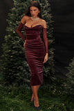mulberry strapless midi dress