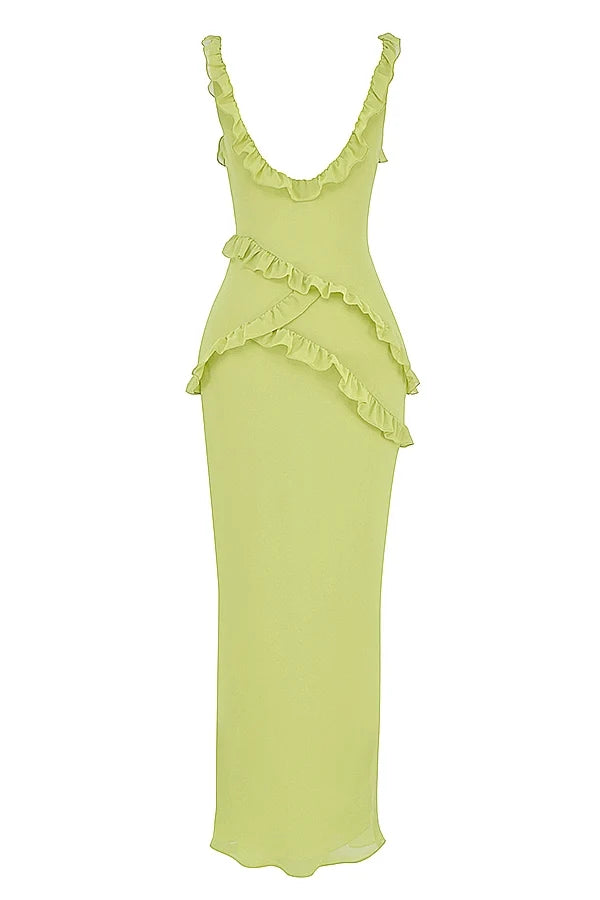 lime ruffle maxi dress