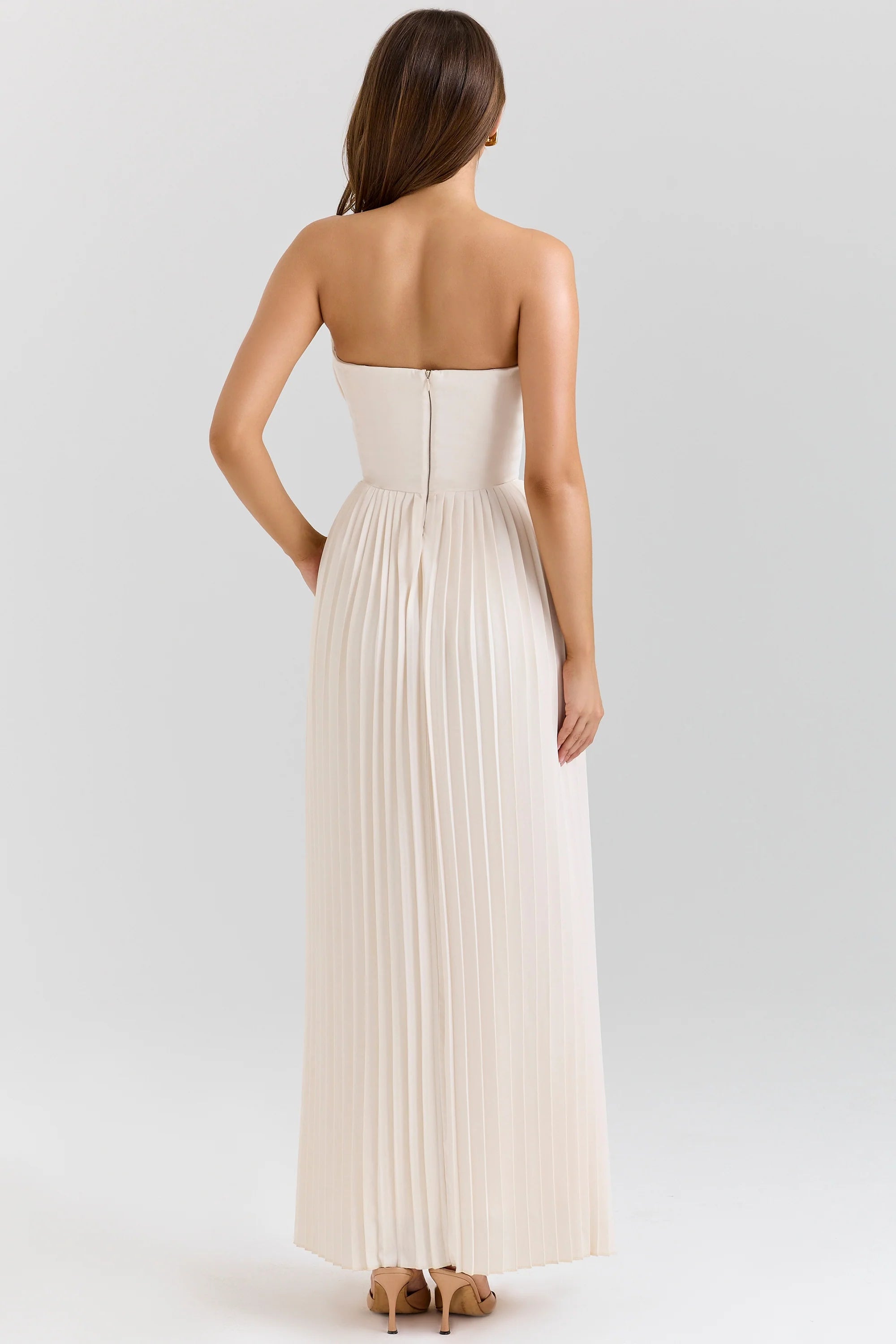 ivory georgette pleated maxi dress