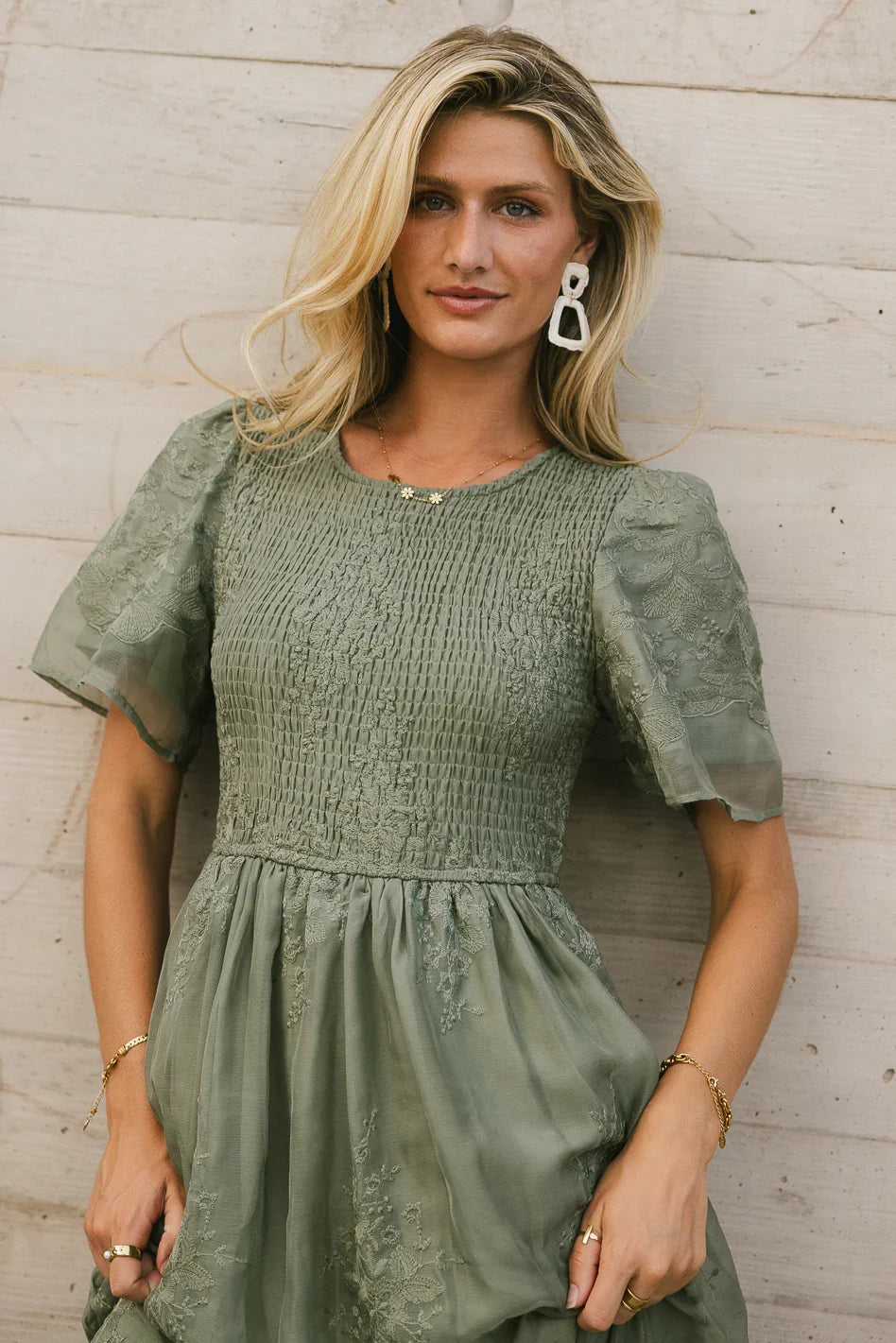 Alora Embroidered Dress in Sage