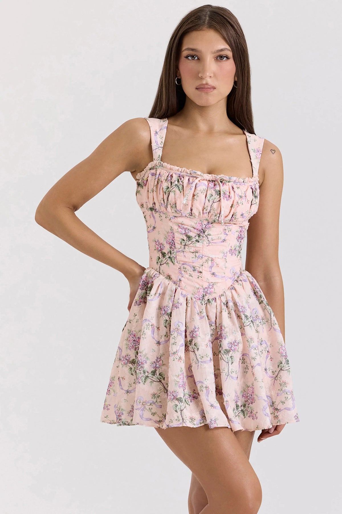 pink ribbon print dress with bloomers