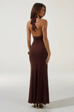 ARINA HALTER V NECK MAXI DRESS ESPRESSO