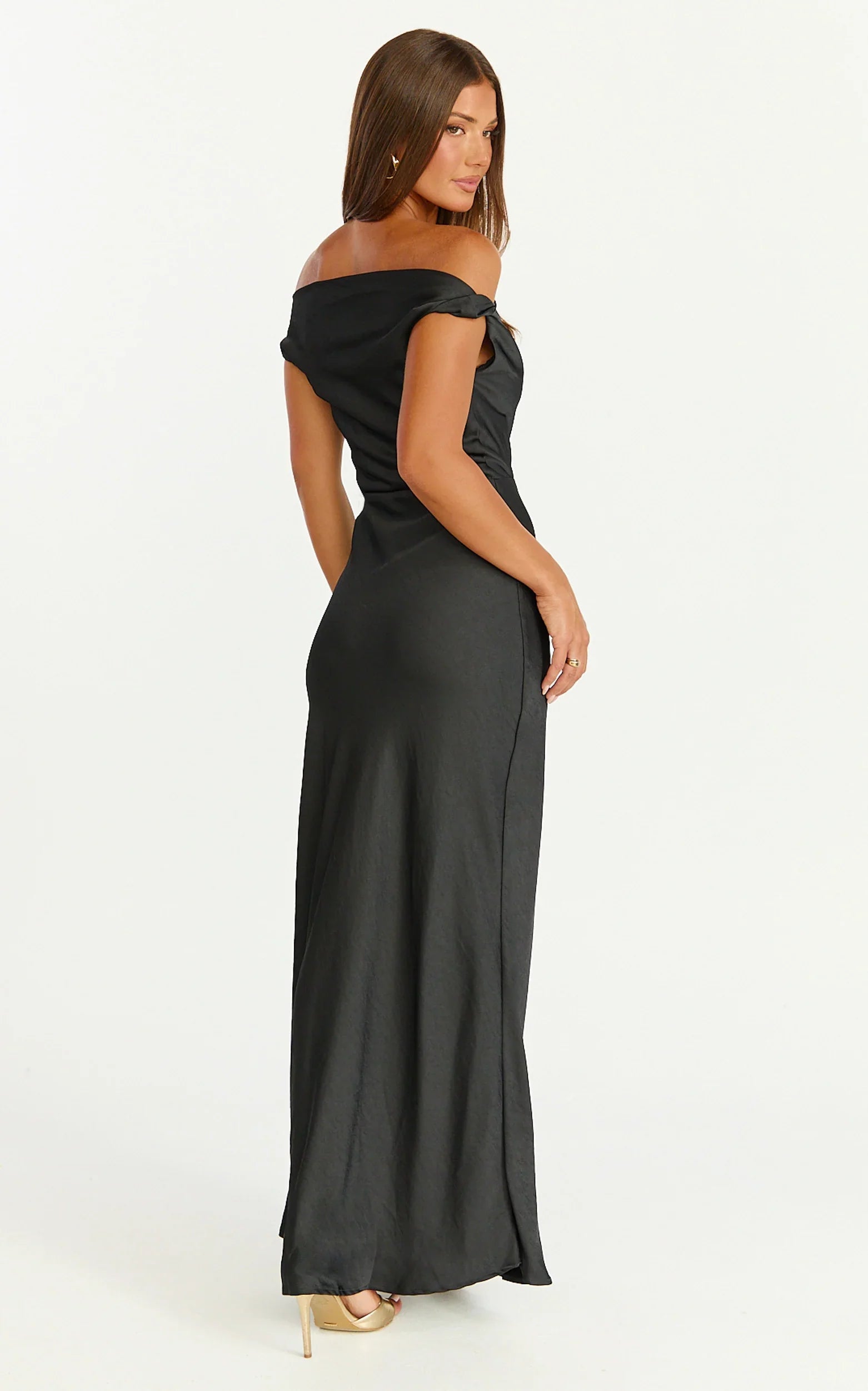 Lira Midi Dress One Shoulder Satin Dress in Black