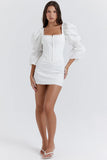 white puff sleeve corset dress