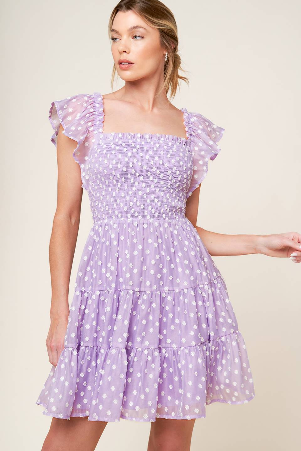 PLAYFULLY POSH LAVENDER MINI DRESS