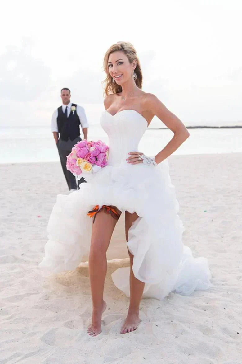 Gorgeous Beach White Short Organza Sweetheart Asymmetrical Wedding Dresses