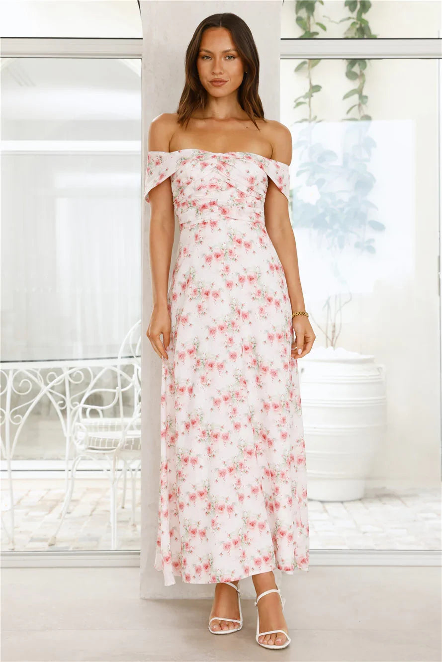 Pink Fantasy Off The Shoulder Maxi Dress Pink