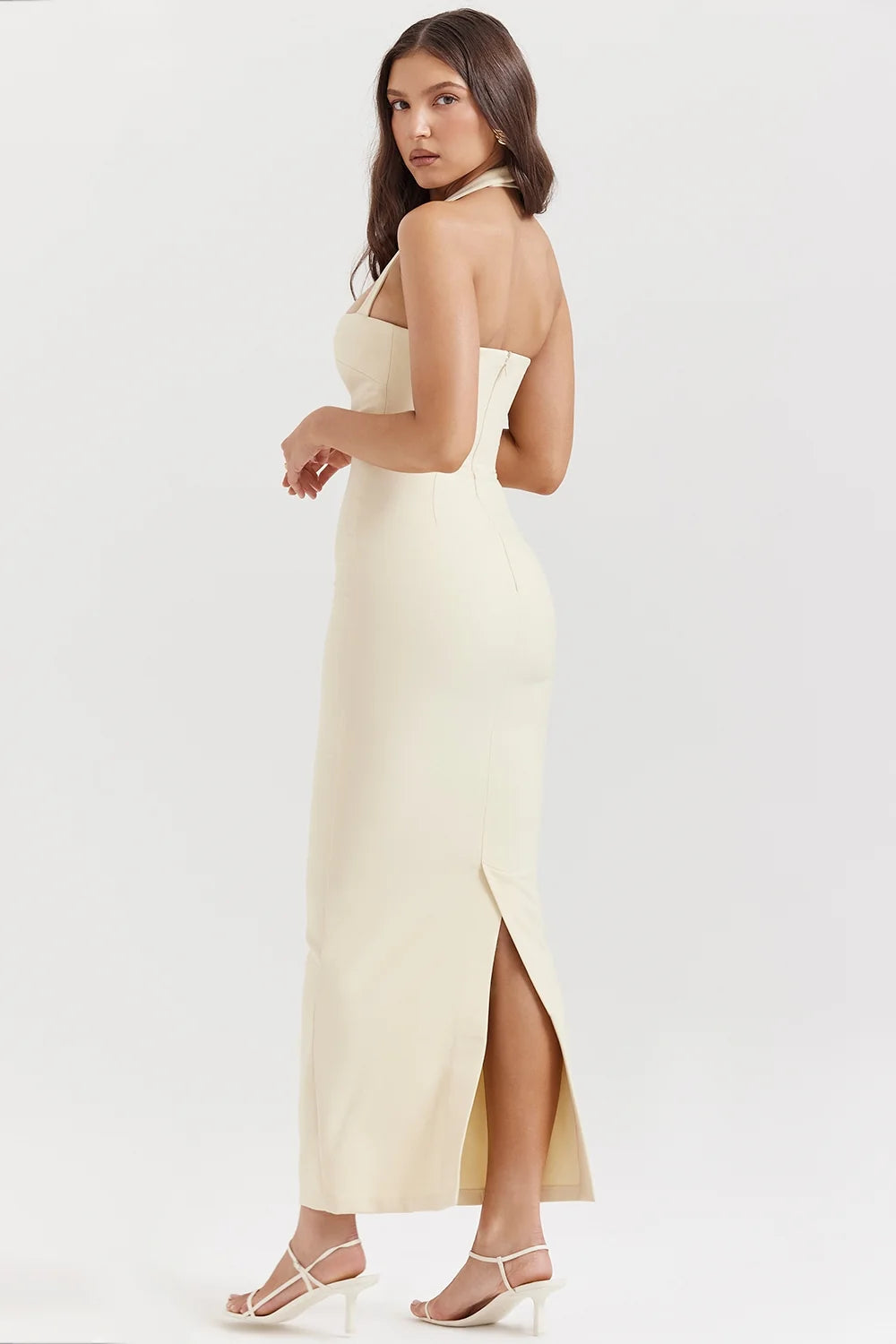 ecru halter maxi dress