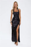 Sparked Up Sequin Halter Maxi Dress Navy