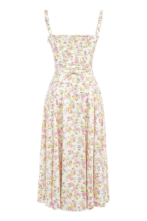 ivory meadow print cotton bustier sundress