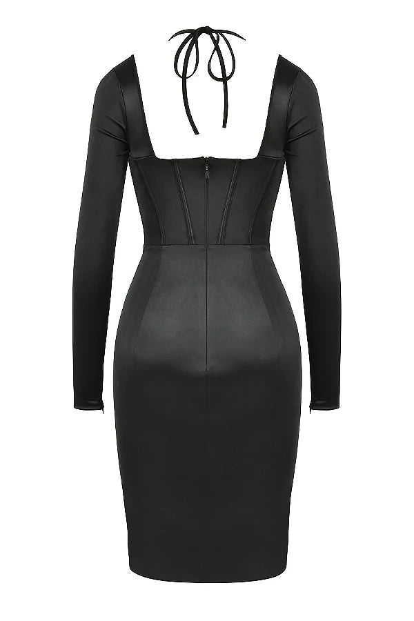 black disco satin corset dress