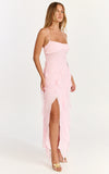 Connie Midi Dress Ruffle Detail Dress in Pink