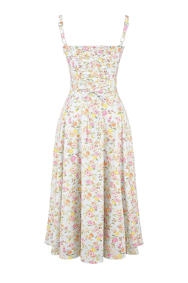 pale blue meadow print cotton bustier sundress