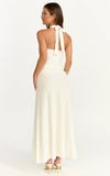 Candace Midi Dress Halter Neck Ribbed Knit Dress in Cream