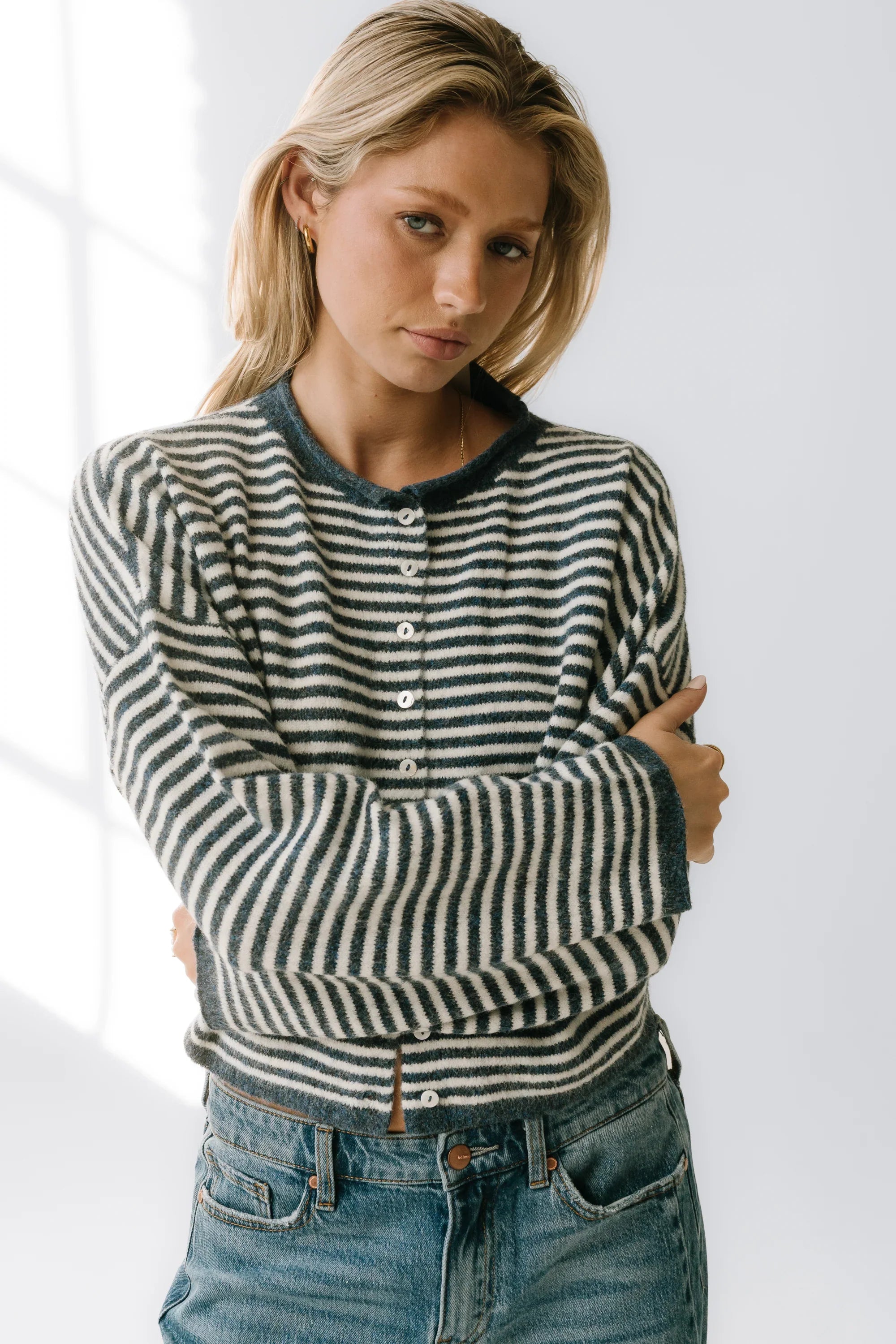 Miriam Striped Cardigan in Denim