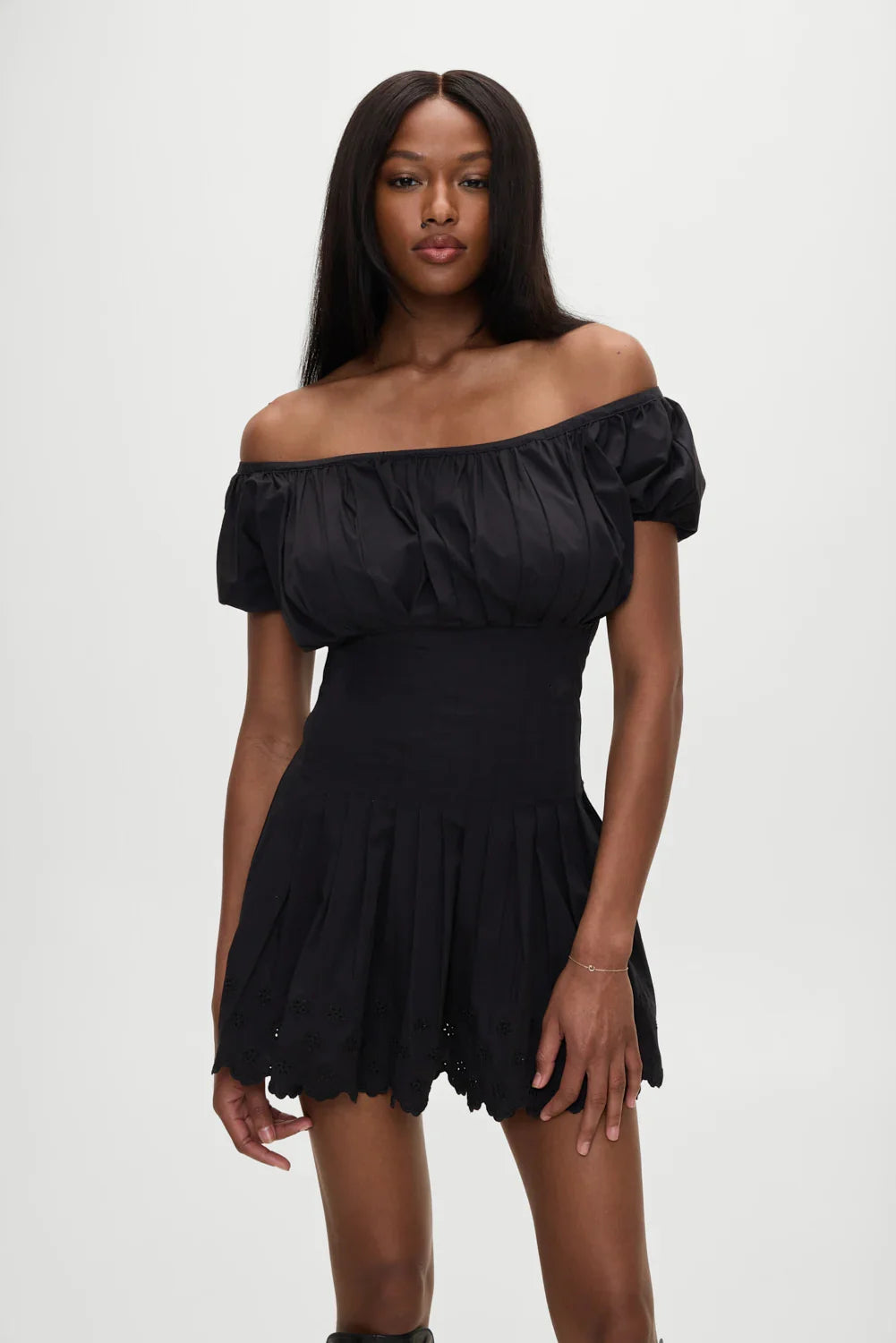 Sadie Embroidered Mini Dress Black