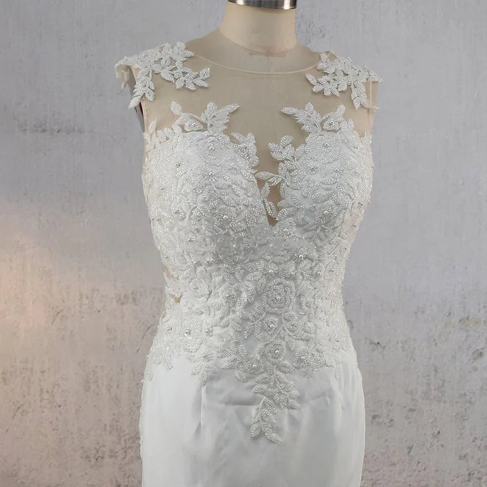 Mermaid Illusion Lace Appliqued Wedding Dress