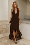 Dark Luxe Halter High Low Maxi Dress Chocolate