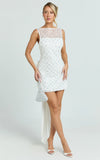Gianna Mini Dress High Neck Shift Dress in Ivory