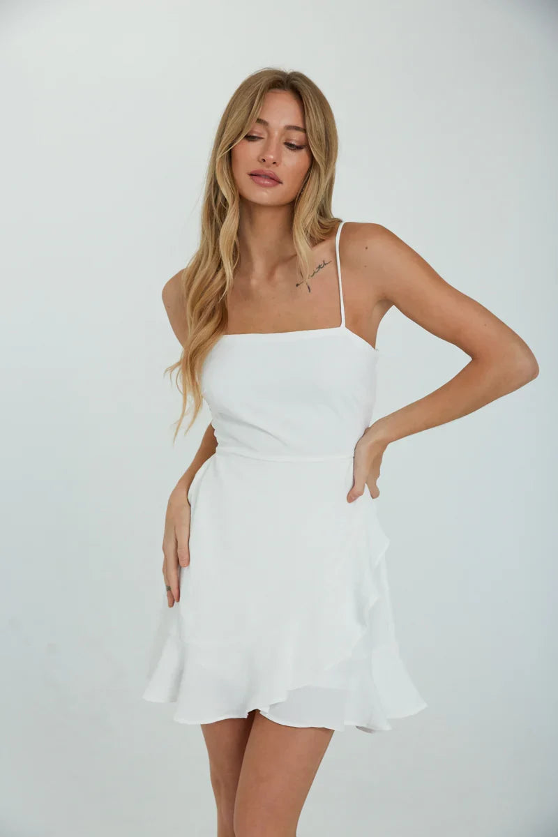 Audra Tie Back Ruffle Wrap Mini Dress
