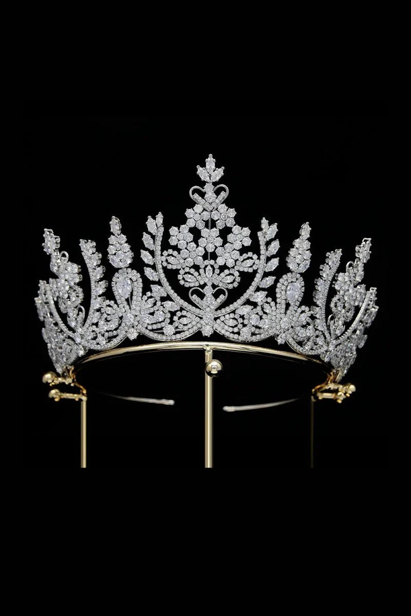 Silver Cubic Zirconia Tall Queen Round Tiara