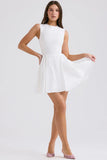 white pleated cotton mini dress