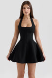 black halter neck bow mini dress