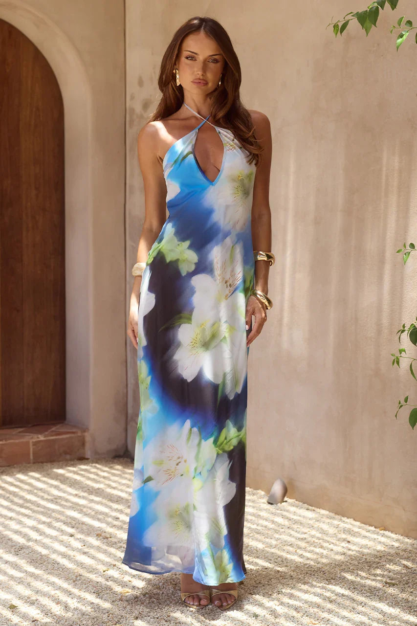 MIRAE CROSS FRONT MAXI DRESS WATERLILY BLUE