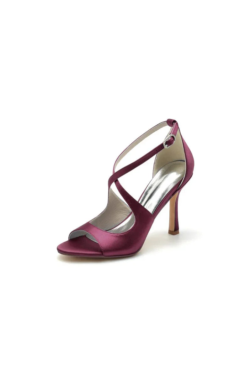 Open Toe Cross Strap Satin Stiletto Heels