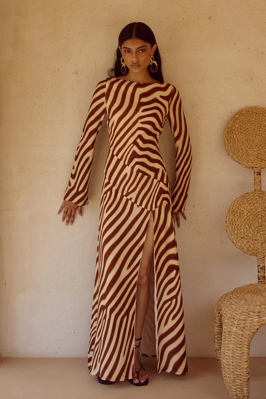 MONTIE SLEEVED MAXI DRESS MONTIE CHOC