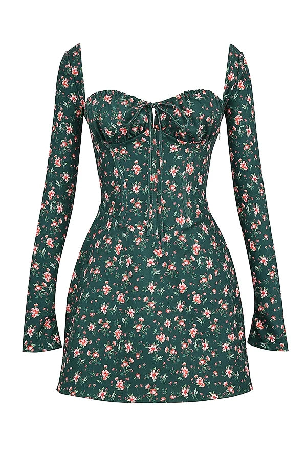 green floral corset mini dress