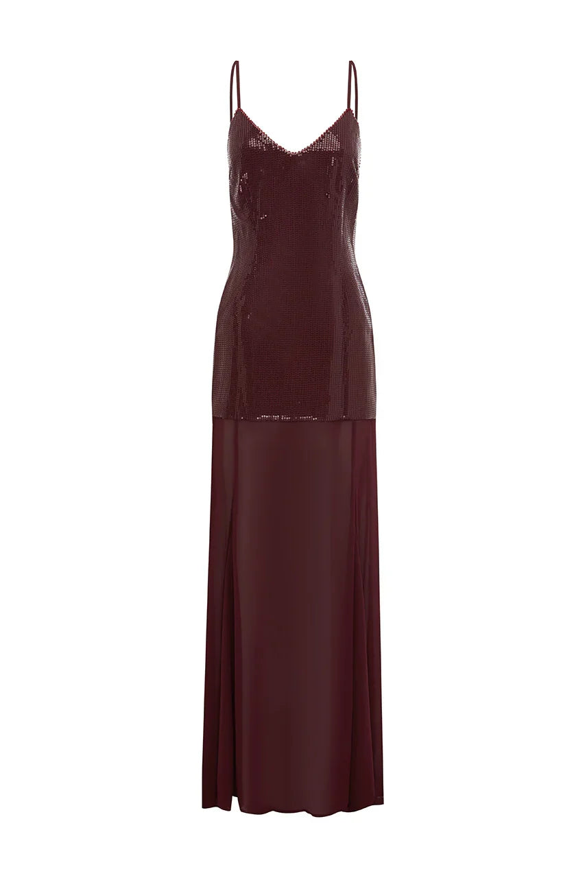 TULIA LOW BACK MAXI DRESS WINE